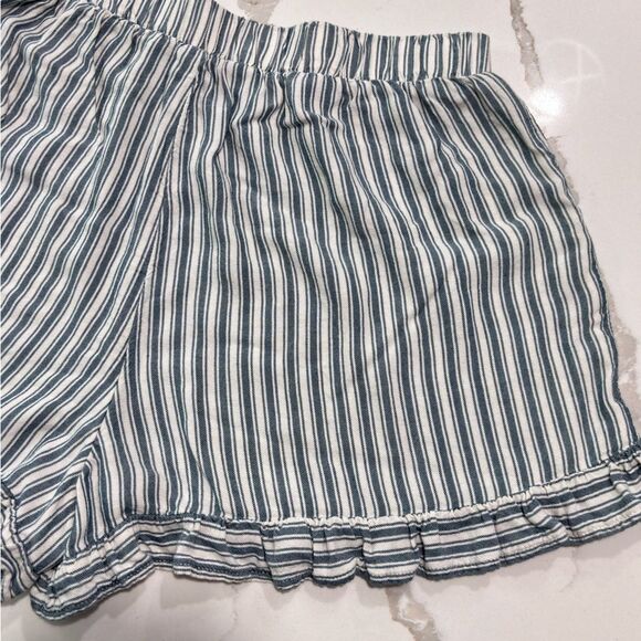American Eagle Outfitters | Women's High Waist Ruffle Striped Blue White Shorts - Picture 8 of 13